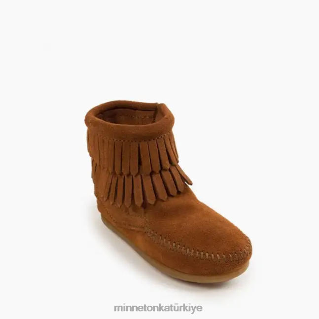 ayakkabı TR Minnetonka çocuklar çift ​​saçaklı yandan fermuarlı çizme kahverengi F4V6V464