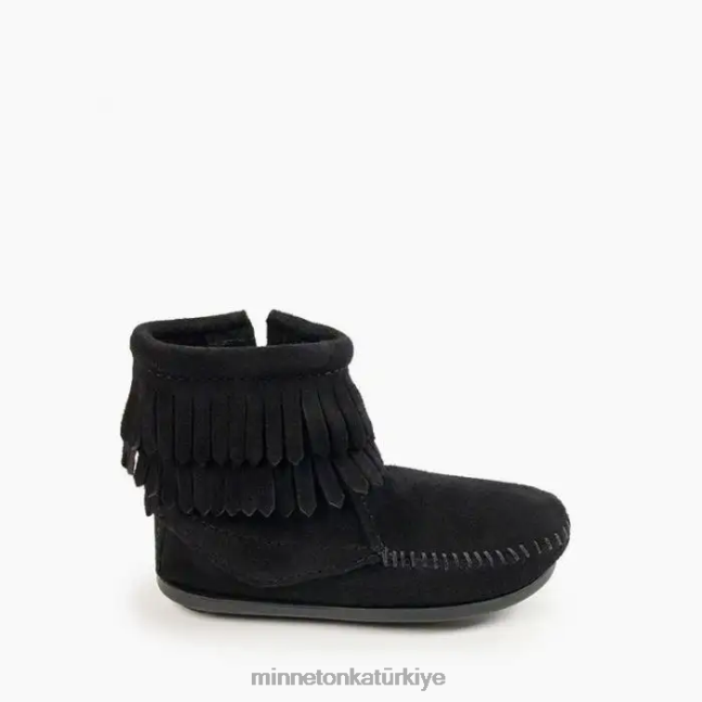 ayakkabı TR Minnetonka çocuklar çift ​​saçaklı yandan fermuarlı çizme siyah F4V6V463