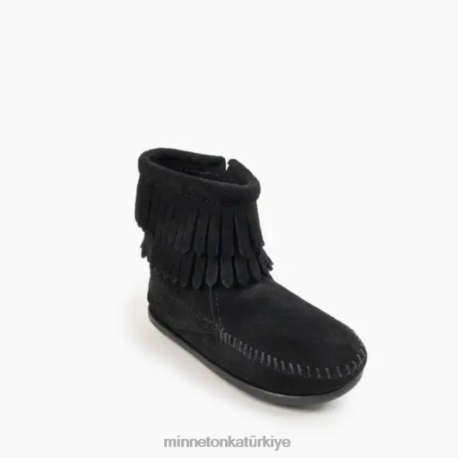 ayakkabı TR Minnetonka çocuklar çift ​​saçaklı yandan fermuarlı çizme siyah F4V6V463