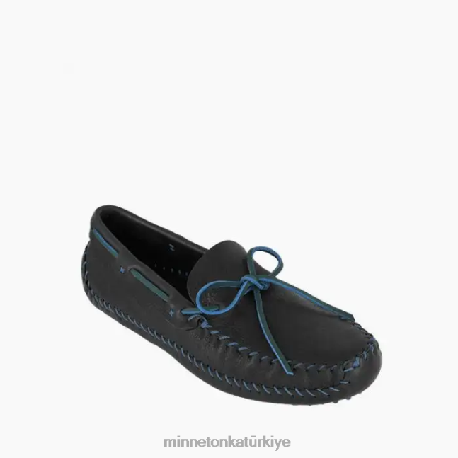 ayakkabı TR Minnetonka erkekler p.w. sürüş moc siyah/çelik mavisi F4V6V381