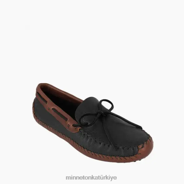 ayakkabı TR Minnetonka erkekler p.w. sürüş moc siyah üst ve kahverengi alt F4V6V389
