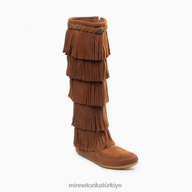 ayakkabı TR Minnetonka kadınlar 5 katmanlı saçaklı çizme kahverengi F4V6V28