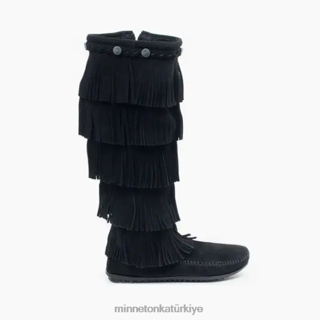 ayakkabı TR Minnetonka kadınlar 5 katmanlı saçaklı çizme siyah F4V6V27