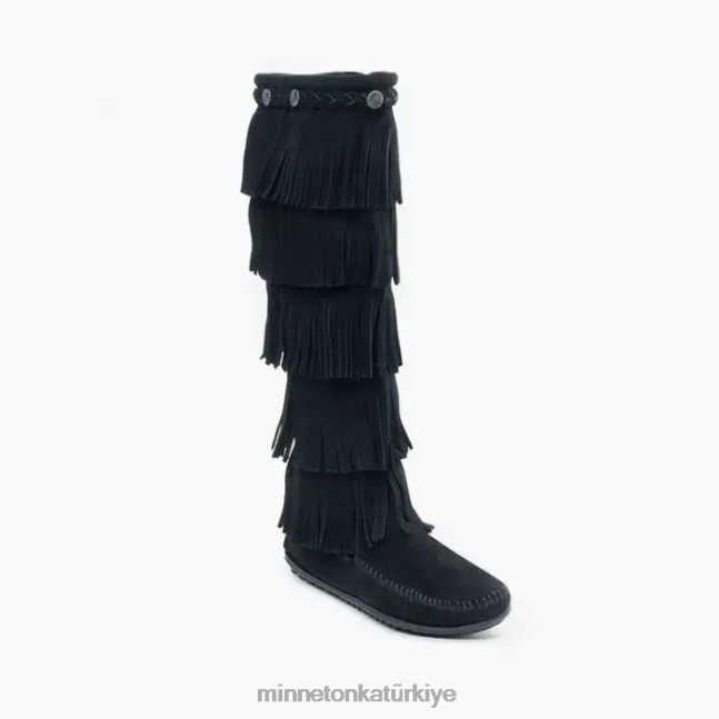 ayakkabı TR Minnetonka kadınlar 5 katmanlı saçaklı çizme siyah F4V6V27