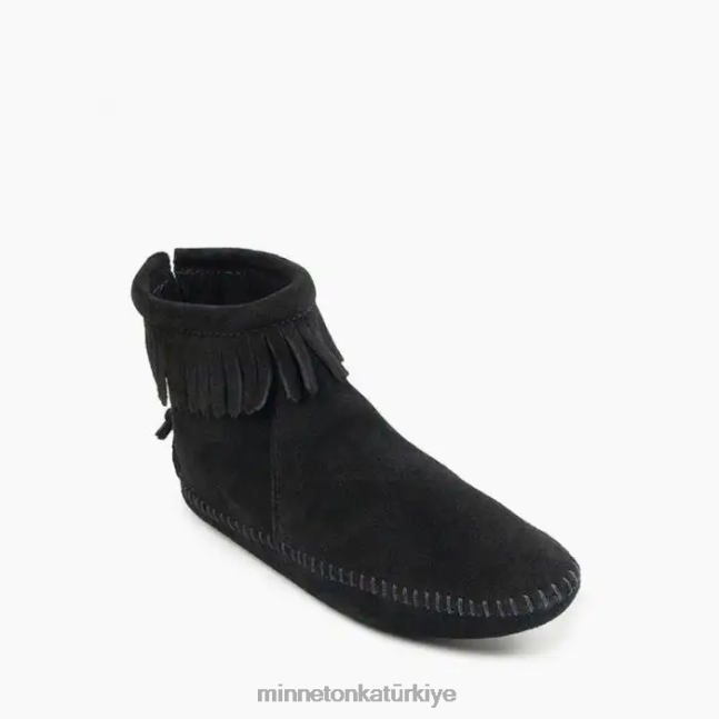 ayakkabı TR Minnetonka kadınlar arkadan fermuarlı yumuşak taban çizme siyah F4V6V7