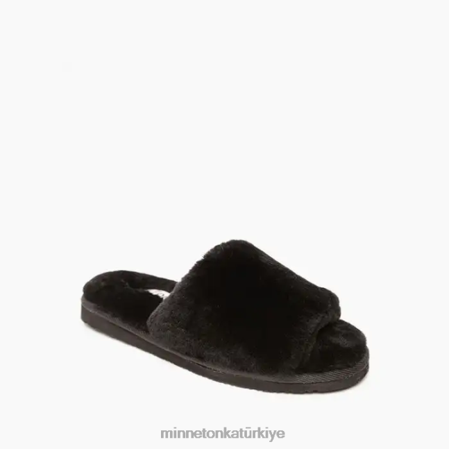 ayakkabı TR Minnetonka kadınlar koyun derisi açık slayt siyah F4V6V258